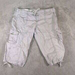 Calvin Klein Womens Grey Cotton Cargo Capri Pants Drawstring Size Large 0187